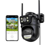 2K Camera Surveillance WiFi Exterieure, 6MP PTZ Outdoor IP Caméra Extérieur avec Double Objectif, Vision Nocturne Couleur, Stockage