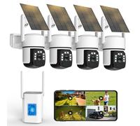 2K Camera Surveillance WiFi Exterieure sans Fil,4 Cam-Kit avec Home Station/Camera Solaire,360° PTZ Sécurité à Domicile,Vision Vocturne,Alarme,Audio Bidirectionnel,2.4/5G WiFi (Blanc 4PCS)