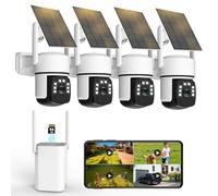 2K Camera Surveillance WiFi Exterieure sans Fil,4 Cam-Kit avec Home Station/Stockage Local 64G/Camera Solaire,360° PTZ Sécurité à Domicile,Vision Vocturne,Alarme,Audio Bidirectionnel (Blanc 4PCS)