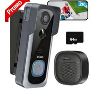 2K Sonnette sans Fil avec Camera avec Support d'angle De Sonnette Réglable, Sonnette Vidéo, Détection PIR, WiFi 2,4G 64go