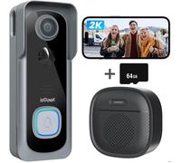 2K Sonnette sans Fil avec Camera Exterieur Etanche IP66, Sonnette Vidéo, Audio Bidirectionnel,Détection Humaine PIR avec 64 go