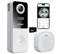 2K Sonnette sans Fil Exterieur Etanche, Sonnette sans Fil avec caméra fisheye 180°, Compatible Alexa,Détection IA avec 64go