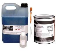 2Kg Résine polyester iso. Marine de stratification + 1Kg Gel-Coat Blanc + 60g de catalyseur + pipette + pinceau