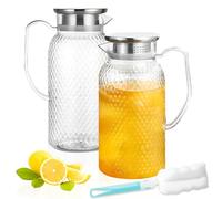 2L Carafe Plastique, 2PCS TIE-DailyNec Pichet en Acrylique avec Couvercle et Poignée, BPA-Free Pichet de Jus Transparent pour Limonade, Lait, Café, Thé, Inclus 1 Brosse à Long Manche