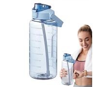 2L Gourde Sport Gourde avec Paille Et Marquage De L'heure Bouteille d'eau Motivantes pour Salle Sport en Plein Air Cadeau pour Les Amateurs De Fitness (Bleu)
