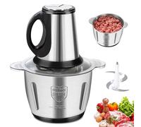 2L Hachoir de cuisine électrique - Hachoir multifonction électrique avec récipient en acier inoxydable, 3 vitesses, 4 lames en acier inoxydable pour viande, légumes, fruits