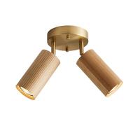 2Light Wood Spotlight Ceiling Lights Modern Walnut Cylinder Adjustable Semi Flush Mounted Ceiling Lamp With Brass Base Nordic Accent Lighting Fixture for Hallway Bedroom 12×20cm(Natural wood color)