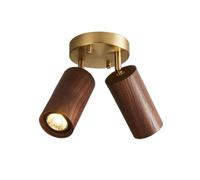 2Light Wood Spotlight Ceiling Lights Modern Walnut Cylinder Adjustable Semi Flush Mounted Ceiling Lamp With Brass Base Nordic Accent Lighting Fixture for Hallway Bedroom 12×20cm(Walnut wood color)