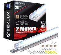 2m×20 Profilé Aluminium LED Rail avec Diffuseur Goulotte Profile Alu pour Ruban cache LED Profil en U Installation Facile Support bande baguette Couvercle Blanc Embouts Clips Montage encastrable placo