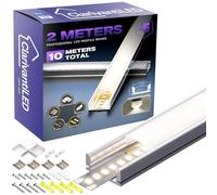 2m*5 Profilé Aluminium LED Rail avec Diffuseur Goulotte Profile Alu pour Ruban cache LED Profil en U Installation Facile Support bande baguette Couvercle Blanc Embouts Clips Montage encastrable placo