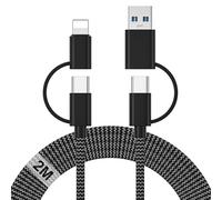 2M Cable Multi 4 en 1, Cable Multi Embout Tressé 60W Cable USBC Charge Rapide Cordon USB C/USBA vers Lightning Câble Type C/USBA vers USB C pour iPhone 17/16/15, iPad, Samsung Galaxy, Huawei, Xiaomi