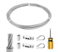 2mm*6m Filin Acier Recouverts de Nylon, 6m Corde a Linge Exterieur avec Accessoires, Cable Plante Grimpante Exterieur, 304 Corde en Acier Inoxydable à Suspendre Kit pour un Usage Intérieur Extérieur