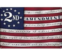 2nd Amendment Flag American USA 13 Star NRA Banner Gun Rights Patriot Ross Plaque en métal Décoration murale 20,3 x 30,5 cm