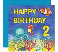 2nd Birthday Card Boy Girl - Sealife Birthday Card - Happy Birthday Card 2 Year Old Boy, Girl Boys Birthday Cards for Him Her, 145mm x 145mm Greeting Card for Son Nephew Grandson Daughter Brother
