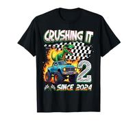2nd Birthday Monster Truck Dinosaur Crushing It Since 2024 T-Shirt