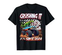 2nd Birthday Monster Truck Dinosaur Crushing It Since 2024 T-Shirt