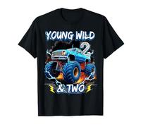 2nd Birthday Monster Truck Young Wild and Two 2 Year Old T-Shirt