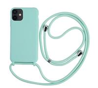 2ndSpring Coque avec Collier Compatible avec iPhone 12/12 Pro 6.1,Tour de Cou Lanière en Corde Pendentif Housse,Silicone Souple Menthe Verte