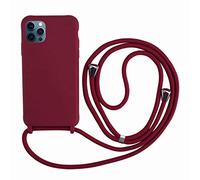 2ndSpring Coque avec Collier Compatible avec iPhone 12 Pro Max 6.7,Tour de Cou Lanière en Corde Pendentif Housse,Silicone Souple Rouge