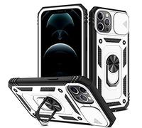 2ndSpring Coque Compatible avec iPhone 12/12 Pro 6.1,Protection de la Caméra en PC Dur Anti-Chut Renforcée Armor Antichoc Bumper Housse Etui,Blanc Noir