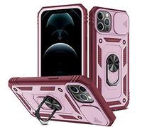 2ndSpring Coque Compatible avec iPhone 12 Pro Max 6.7,Protection de la Caméra en PC Dur Anti-Chut Renforcée Armor Antichoc Bumper Housse Etui,Pink Rouge