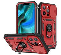 2ndSpring Coque Compatible avec iPhone 13 Pro 6.1,Protection de la Caméra en PC Dur Anti-Chut Renforcée Armor Antichoc Bumper Housse Etui,Rouge Noir