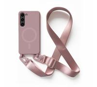2NSPDRGNI Magnétique Coque avec Collier Compatible avec Samsung Galaxy S23,Tour de Cou Lanière en Corde Pendentif Housse,Rose Gold