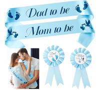 2ooya Lot de 4 écharpes de maternité cigogne bleue pour future maman et futur papa avec épingle à nourrice sur le thème de la cigogne, souvenir pour garçon et fille, fête prénatale, révélation du