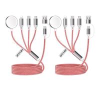 2Pack 4 en 2 Multiple Rapide Chargeur pour A pple Watch, 1.8M/6FT Câble Tressé Nylon USB A/C vers Port iOS/Type C/Micro USB/iWatch Compatible pour iWatch Ultra/SE/1-11/iPhone/AirPods/Galaxy/Huawei