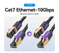 (2Pack-Black Round¿1m) Câble Ethernet Vention RJ 45 Cat7 câble Lan câble réseau STP RJ45 pour cordon de raccordement Compatible Cat6 pour routeur câble Ethernet Cat7