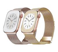 2Pack Bracelets Compatibles Avec Apple Watch Bracelet 42mm 44mm 45mm pour Femme Homme, bracelet en maille en acier inoxydable avec pour iWatch Series 8 7 6 5 SE 4 3 (Champagne doré+lumière étoilée)