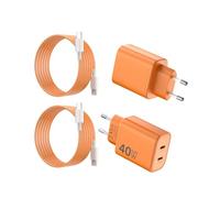2Pack Chargeur 40W 2 Ports USB C Chargeur Rapide | avec USB C Câble de 2M pour iPhone 17Pro Max/17 Pro/17/16/15, iPad Pro/Mini/Air | Orange Cosmique