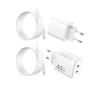 2Pack Chargeur 40W Charger Rapide iPhone 2 Ports GaN Prise Secteur | avec USB C Nylon Tressé Câble de 2M pour iPhone 17 Pro/17/16/15, pour iPad Pro/Mini/Air