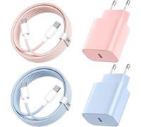 2Pack Chargeur iPhone Charge Rapide, 20W Chargeur USB C Charge Rapide Type C Prise avec 2M Câble USB C pour iPhone 16 Pro/16 Pro Max/16 Plus/15 Pro/15 Pro Max/15 Plus - Rose+Bleu