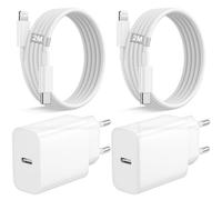 2Pack Chargeur USB C 25W avec Nylon Câbles Lightning 2M Certifié Apple MFi