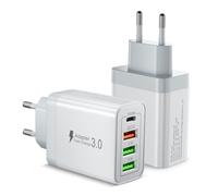 2Pack Chargeur USB C, 40W 4 Port Prise Chargeur Rapide USB C, Multiple Secteur PD+QC 3.1A Type C Adaptateur pour iPhone 16 15 14 13 12 11 Pro Max Mini SE, iPad, Samsung Galaxy,Petit Ventilateur