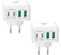 2Pack Chargeur USB C, 40W 4 Port Prise USBC Chargeur Rapide Multi Secteur Double Port PD+QC Type C Adaptateur pour iPhone 16 15 14 13 12 11 Pro Max X XS XR 8 7 6S Plus Mini SE, iPad, Samsung Galaxy