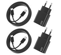 2Pack Chargeur USB C 45W Chargeur pour Samsung Charge Rapide avec 2M Câble Type-C, Alimentation Prise USB C Adapteur Chargeur pour Galaxy S25/S24/S23/S22/S21/Note20, pour iPhone 17/16/15 - Noir