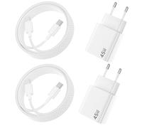 2Pack Chargeur USB C 45W Chargeur pour Samsung Charge Rapide avec 2M Câble Type-C, Alimentation Prise USB C Adapteur Chargeur pour Galaxy S25/S24/S23/S22/S21/Note20, pour iPhone 17/16/15 - Blanc