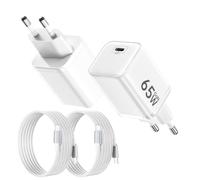 2Pack Chargeur USB C 65W, Charge Rapide PD3.0 PPS GaN II | avec Câble Tressé 2M, Compatible pour MacBook Pro/Air, pour Galaxy S26/S25/S24 Ultra, pour iPhone 17/16/15(Blanc)