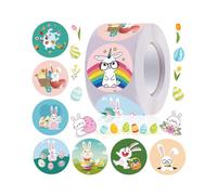 2pack Easter Stickers Decorations -1.5 inch Happy Easter Egg Bunny Sticker Roll Waterproof Holiday S