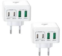 2pack Usb C Charger, 40w 4 Port Usbc Plug Fast Charger Multi Mains Dual Port Pd+Qc Type C Adapter For Iphone 16 15 14 13 12 11 Pro Max X Xs Xr 8 7 6s Plus Mini Se, Ipad, Samsung Galaxy