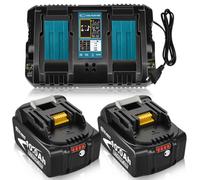 2Packs 10A BL1860B Remplacement pour Makita Batterie 18V 10Ah +Double Charge 3A DC18RD Chargeur pour Makita Chargeur 14,4V- 18V
