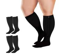 2pair large chaussettes de compression de mollet de grande taille avec fermeture à glissière pour femmes en surpoids hommes (FR/ES, Alpha/lettres, TTG, 7TG, Taille normale, Taille normale, 4XL, Black)
