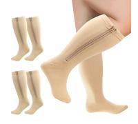 2pair large chaussettes de compression de mollet de grande taille avec fermeture à glissière pour femmes en surpoids hommes (FR/ES, Alpha/lettres, TTG, 7TG, Taille normale, Taille normale, 4XL, Skin)