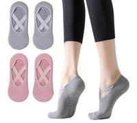2Paires Chaussettes Yoga Antidérapantes, Chaussette Antidérapante Yoga Chaussettes Antidérapantes Femme avec Points en Silicone,KEPKKU Chaussette Pilates en Coton Socquette Anti-Dérapantes pour Ballet