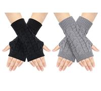 2paires Mitaines Gants Femme Hiver sans Doigts en Coton Tricotés Chaud Simples Elegants, 1#, Taille unique