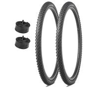 2PC 16x1.75/24x1.50/24x1.75/26x1.95 Jeu de Pneus et Chambres à Air pour Vélo | Résistant aux Crevaisons pour VTT BMX Hybride Cruiser Tricycle | Valve 32 mm(24x1.50 in)