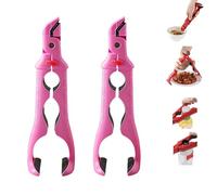 2pc 3-in-1 Dual Head Hot Plate Grippers, Multi-Angle Anti-Scald Bowl Holder Clip, Multi-Angle Anti-Scald Bowl Holder Clips, Silicone Kitchen Tool with Lock & Bottle Opener (2pcs*Pink)