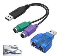 2PC Adaptateur PS2 vers USB, Convertisseur Câble PS2 USB Adaptateur Clavier, Convertisseur Clavier Souris ver, Double Port Mini DIN 6, Plug and Play sans Pilote, Compatible Windows Mac Linux Portable